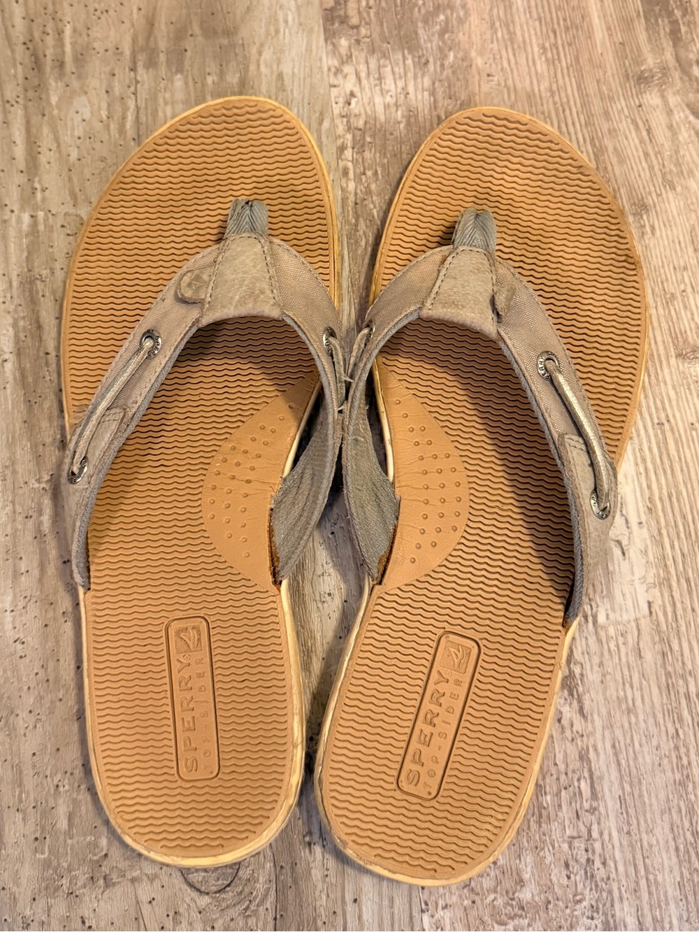 Sperry Taupe and Tan Canvas Thong Sandals